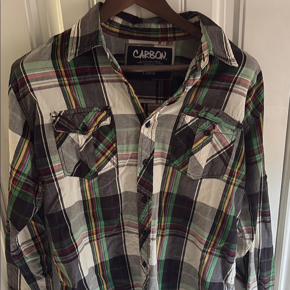 Carbon Black and Green Casual Button Down Shirt